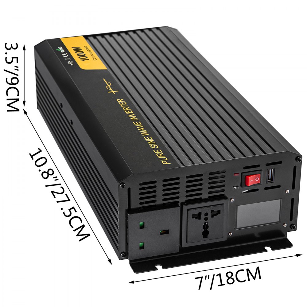 Vevor Inversor De Corriente Onda Sinusoidal Pura 1.000 W Convertidor 12 V 240 V