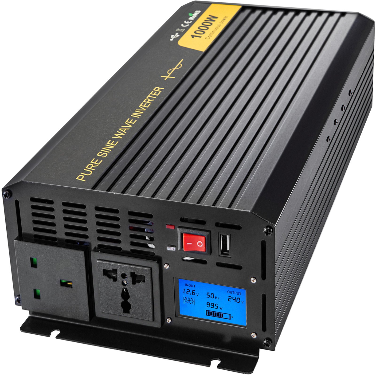 Vevor Inversor De Corriente Onda Sinusoidal Pura 1.000 W Convertidor 12 V 240 V