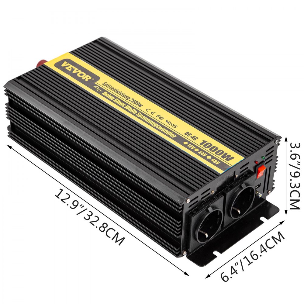 Vevor Inversor De Corriente De Onda Sinusoidal Pura 1000w 2000w Dc 12v A Ac 230v