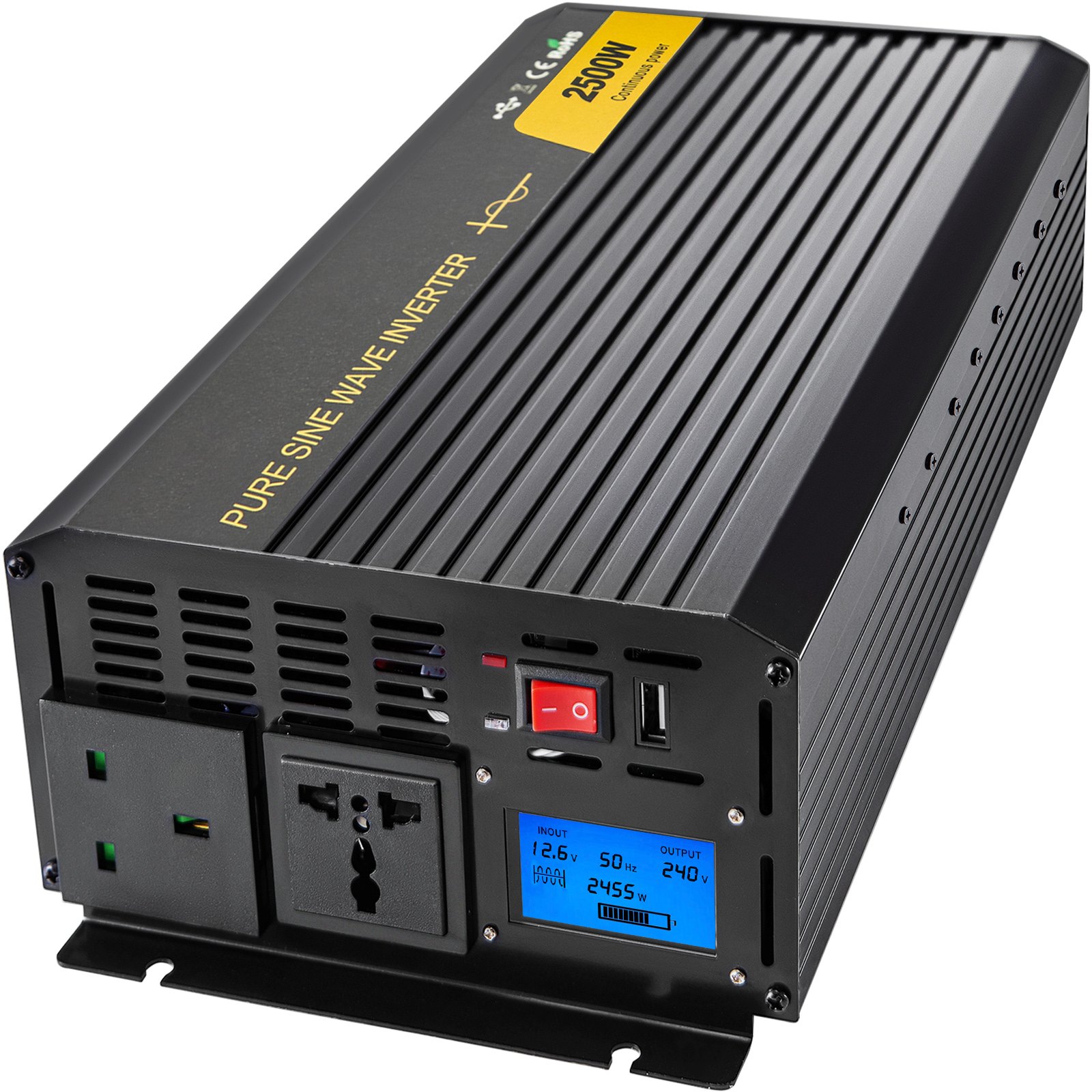 Vevor Inversor De Corriente Onda Sinusoidal Pura 2.500 W Convertidor 12 V 240 V