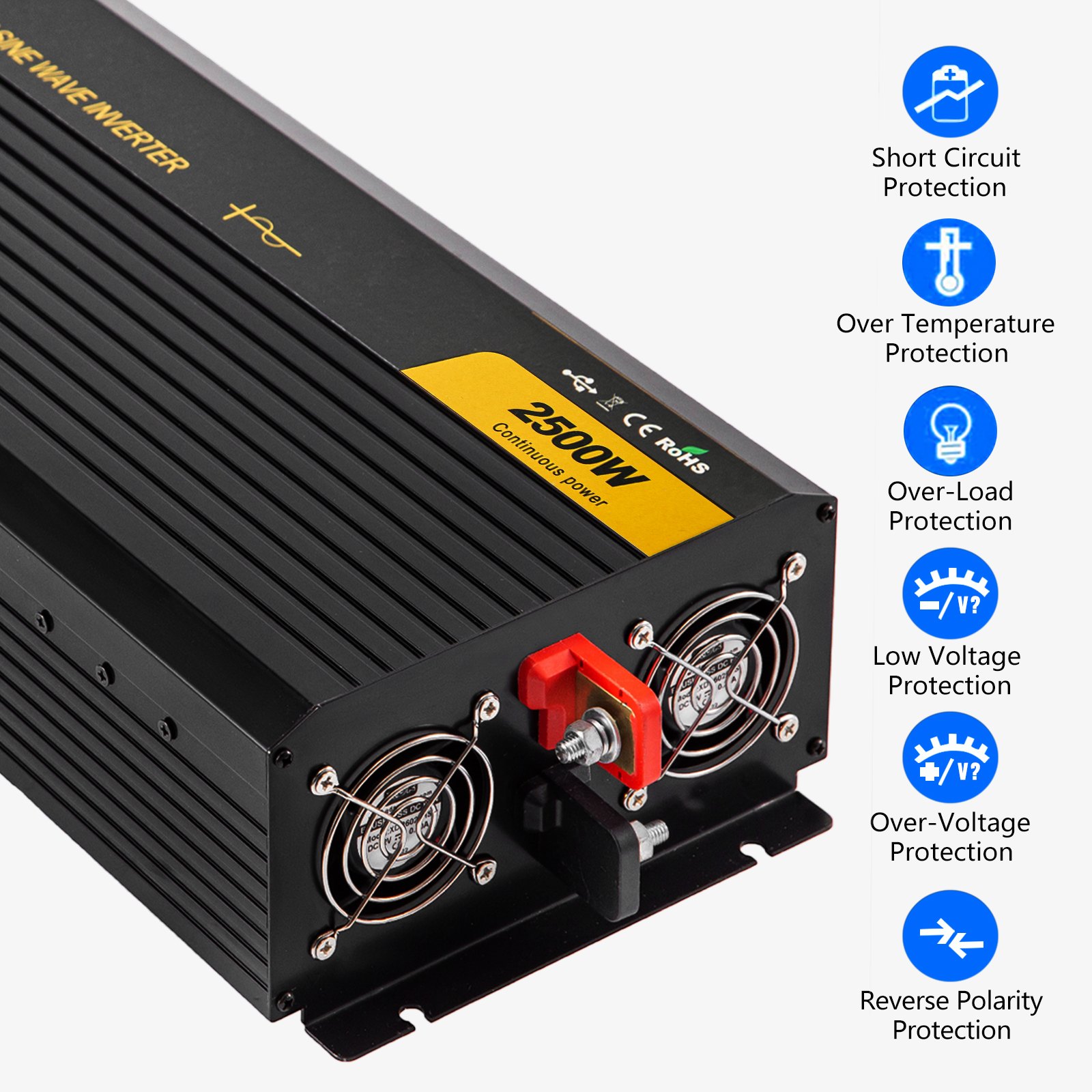 Vevor Inversor De Corriente Onda Sinusoidal Pura 2.500 W Convertidor 12 V 240 V