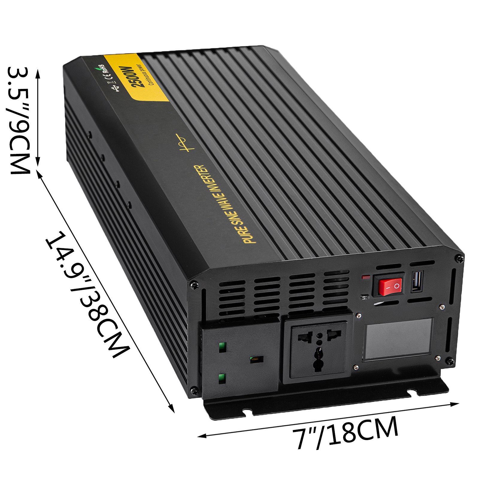 Vevor Inversor De Corriente Onda Sinusoidal Pura 2.500 W Convertidor 12 V 240 V