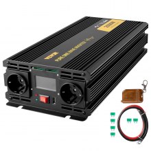 VEVOR Convertidor de Corriente GYS-2500W, Convertidor Onda Modificada DC 12V AC 230V, Inversor Onda Pura para Coche de Pico 5000W Inversor de Corriente Frecuencia Salida 50Hz Mando a Distancia y LCD