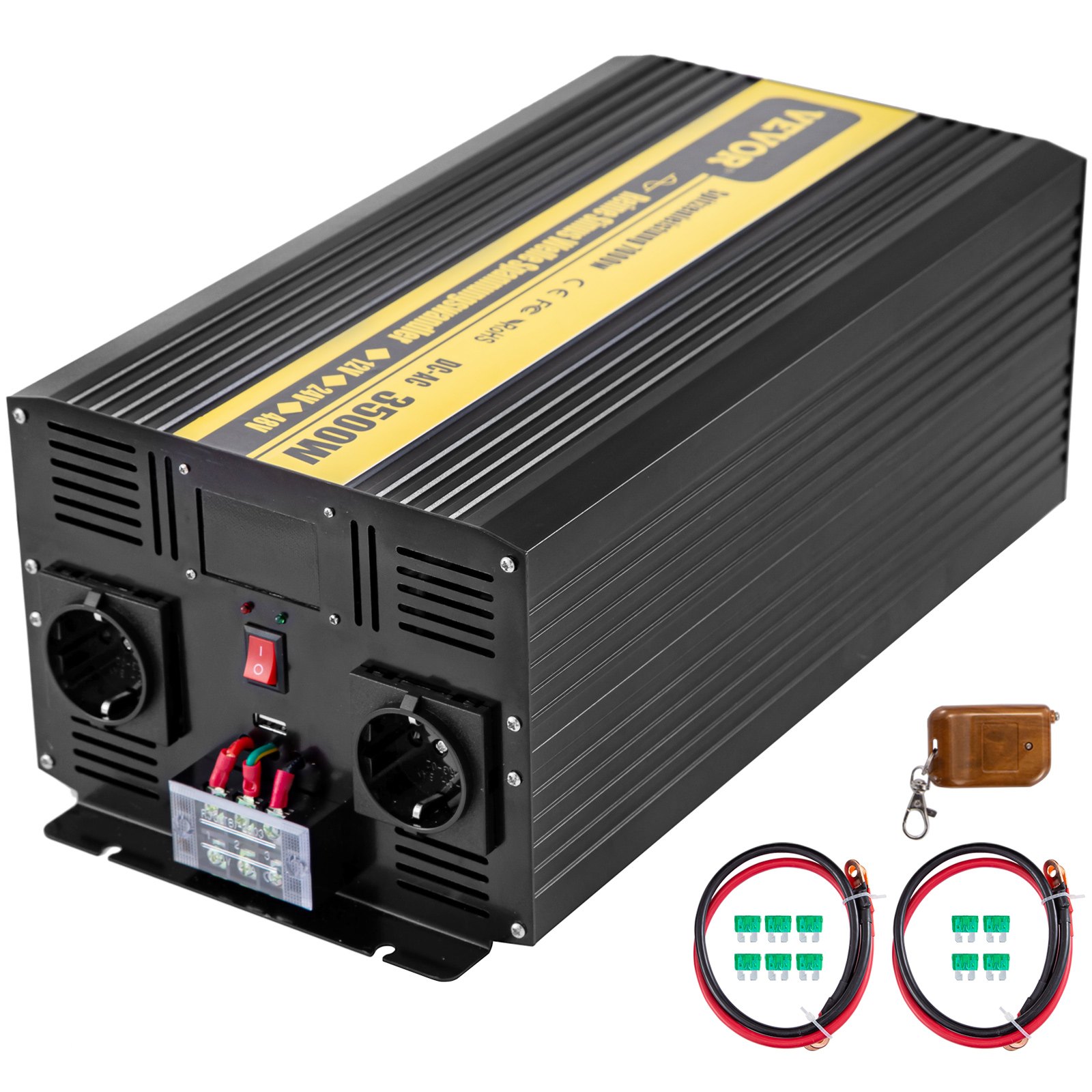 Vevor Inversor Onda Pura Convertidor Transformador Usb 12 v 230 v 3500 W Negro