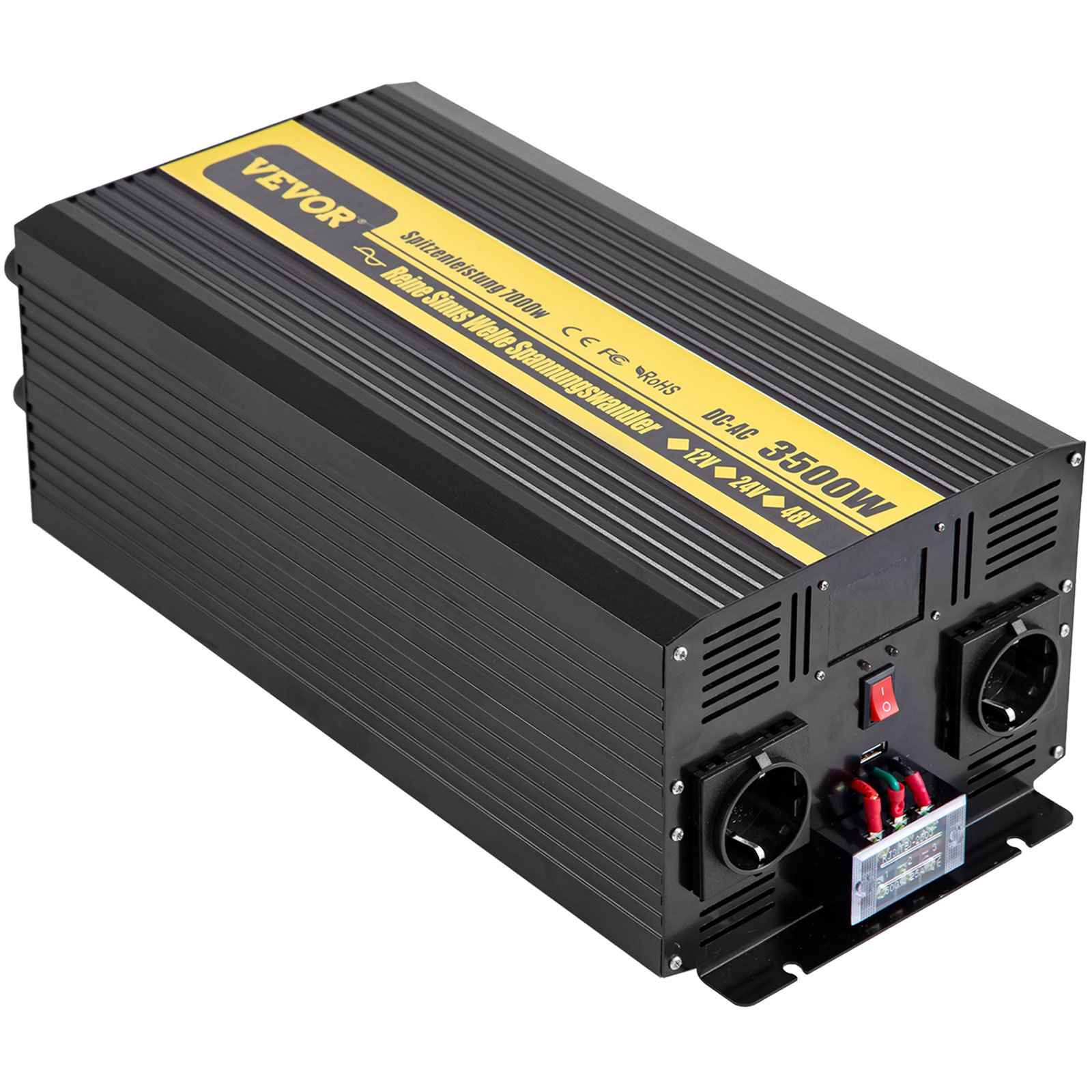 Vevor Inversor Onda Pura Convertidor Transformador Usb 12 v 230 v 3500 W Negro