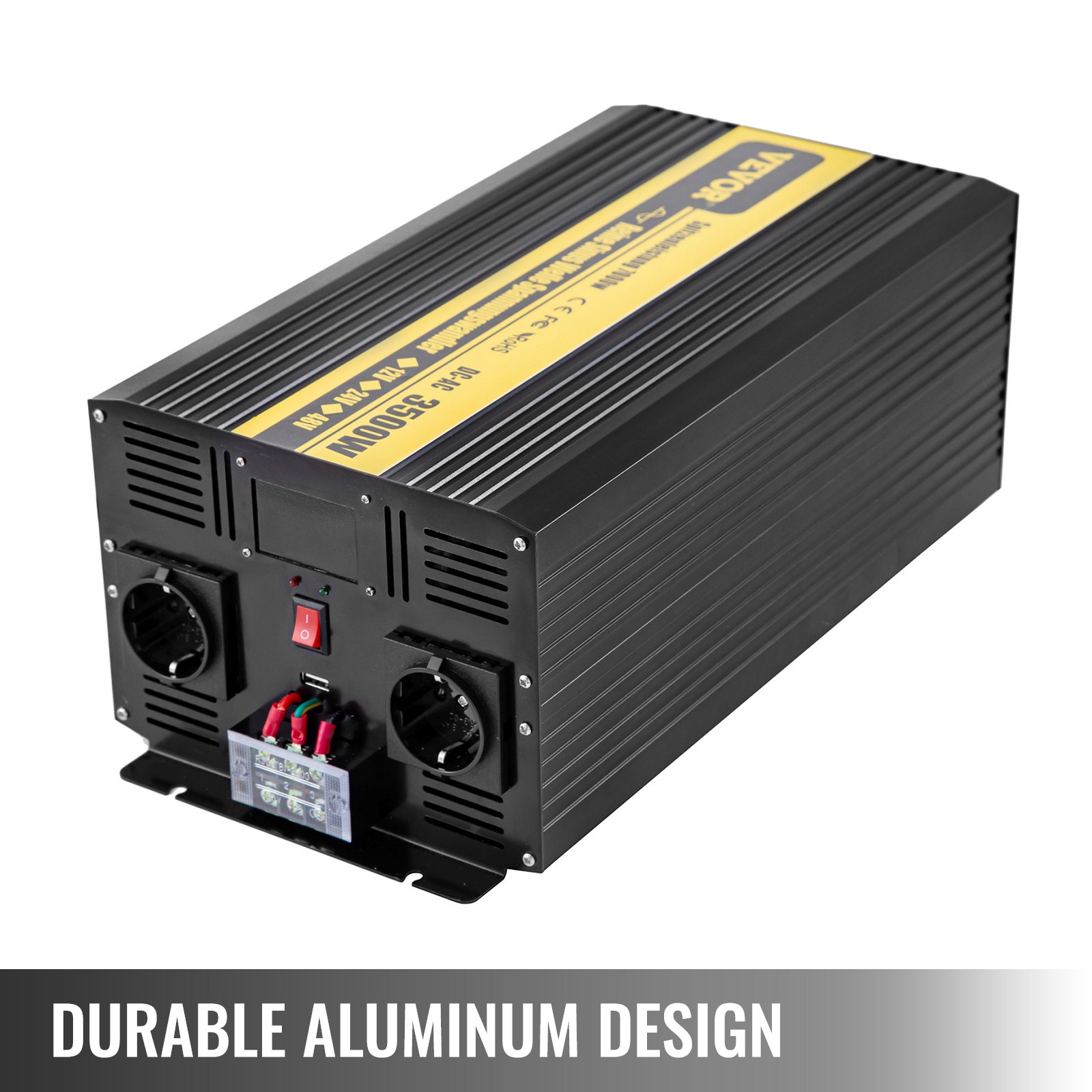 Vevor Inversor Onda Pura Convertidor Transformador Usb 12 v 230 v 3500 W Negro