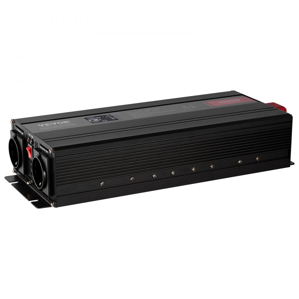 VEVOR Inversor de Corriente de Onda Sinusoidal Pura Inversor de Corriente 3000 W CC 12 V a CA 230 V con 2 Salidas de CA, 2 Puertos USB, 1 Puerto Tipo C y Control Remoto para teléfonos inteligentes, PC