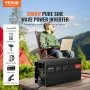 VEVOR Inversor de Corriente de Onda Sinusoidal Pura Inversor de Corriente 3000 W CC 12 V a CA 230 V con 2 Salidas de CA, 2 Puertos USB, 1 Puerto Tipo C y Control Remoto para teléfonos inteligentes, PC