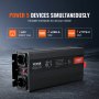 VEVOR Inversor de Corriente de Onda Sinusoidal Pura Inversor de Corriente 3000 W CC 12 V a CA 230 V con 2 Salidas de CA, 2 Puertos USB, 1 Puerto Tipo C y Control Remoto para teléfonos inteligentes, PC