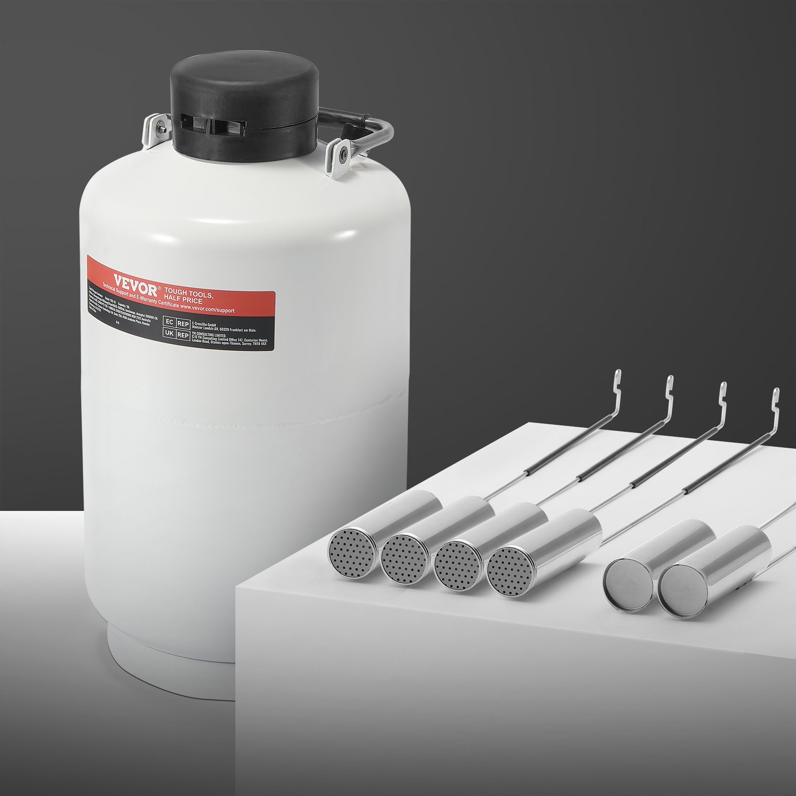 Tanque de nitrógeno líquido VEVOR, contenedor de nitrógeno líquido de aleación de aluminio de 10 L, Dewar de tanque LN2 con 6 botes y bolsa de transporte con correas, tanque criogénico para la industria de la belleza, conservación de semen, científico