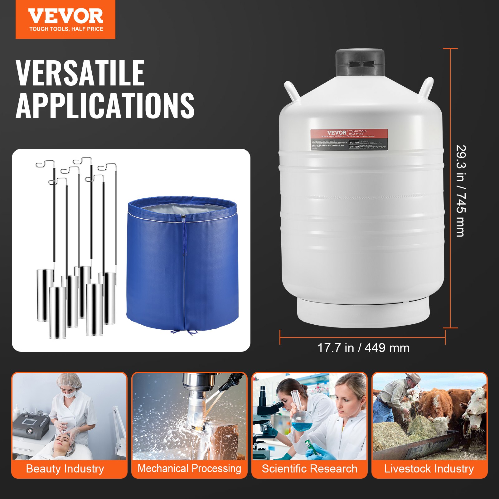 Tanque de nitrógeno líquido VEVOR, contenedor de nitrógeno líquido de aleación de aluminio de 30 L, Dewar de tanque LN2 con 6 botes y bolsa de transporte con correas, tanque criogénico para la industria de la belleza, conservación de semen, científico