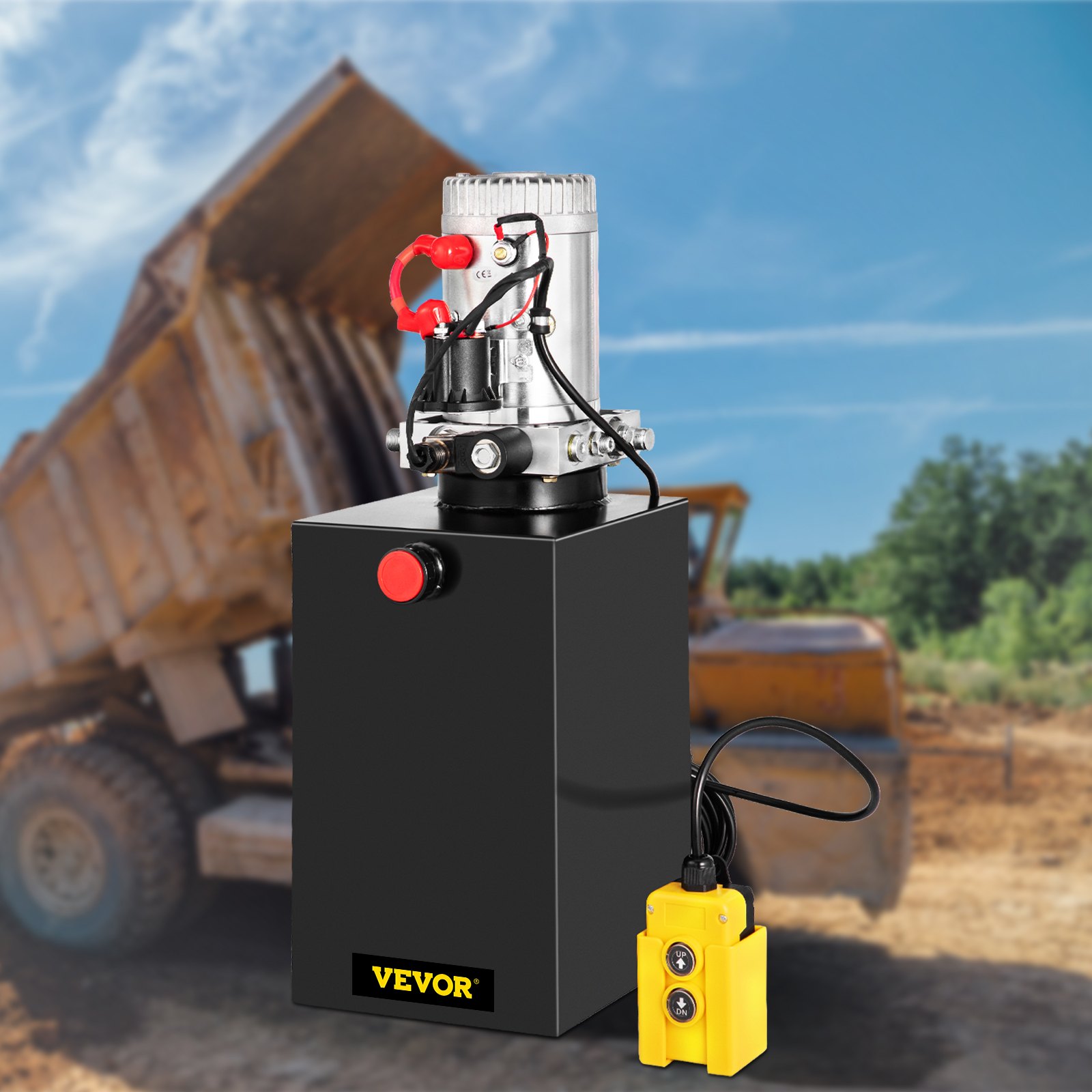 VEVOR Bomba hidráulica de 12 V CC, unidad de potencia hidráulica de simple efecto de 14,2 L, con tanque de metal, elevación de volcado rápida y eficiente para remolque de elevación de cangilones