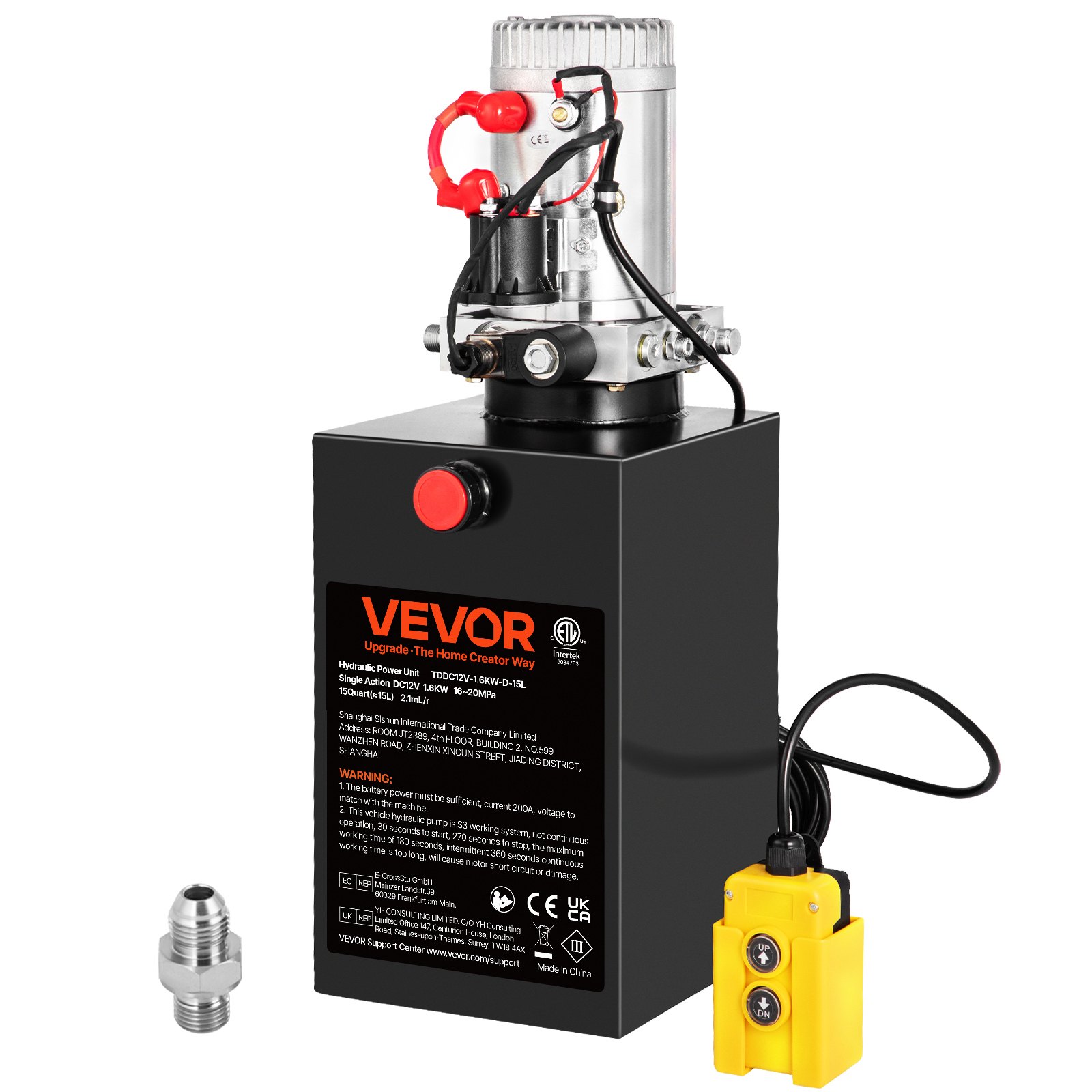 VEVOR Bomba hidráulica de 12 V CC, unidad de potencia hidráulica de simple efecto de 14,2 L, con tanque de metal, elevación de volcado rápida y eficiente para remolque de elevación de cangilones
