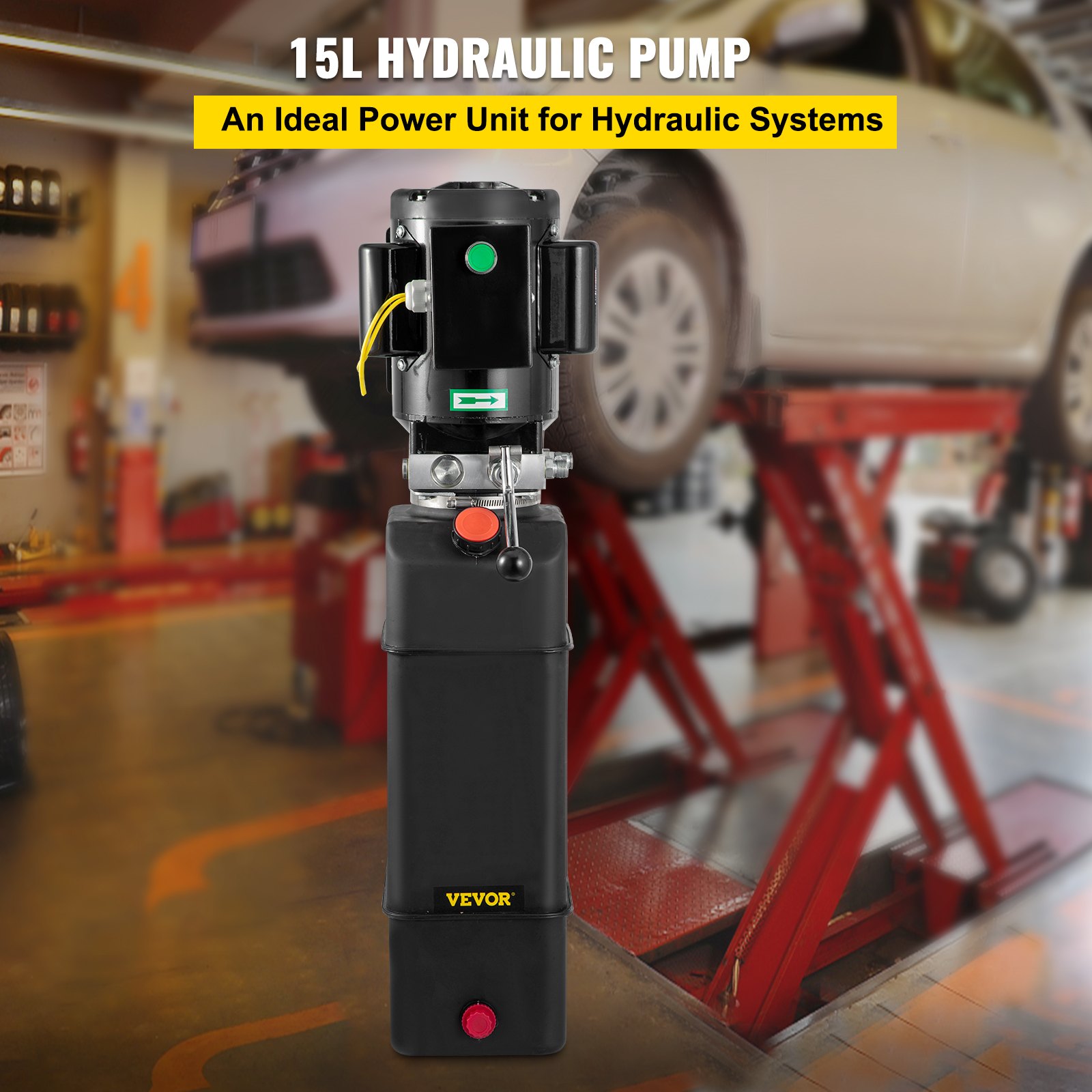 VEVOR Bomba Hidráulica Motor Hidráulico de 15 Cuartos Elevador Hidráulico Monofásico Elevador de Automóviles Remolque de Descarga de 3450 RPM 208-230 V Elevador Automático de 2 Caballos de Fuerza