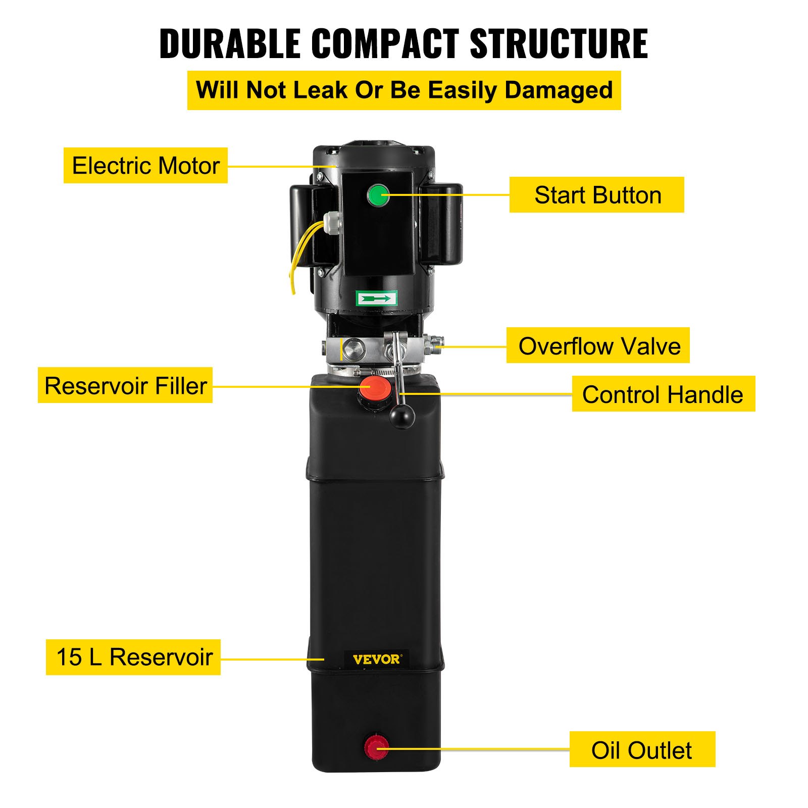 VEVOR Bomba Hidráulica Motor Hidráulico de 15 Cuartos Elevador Hidráulico Monofásico Elevador de Automóviles Remolque de Descarga de 3450 RPM 208-230 V Elevador Automático de 2 Caballos de Fuerza