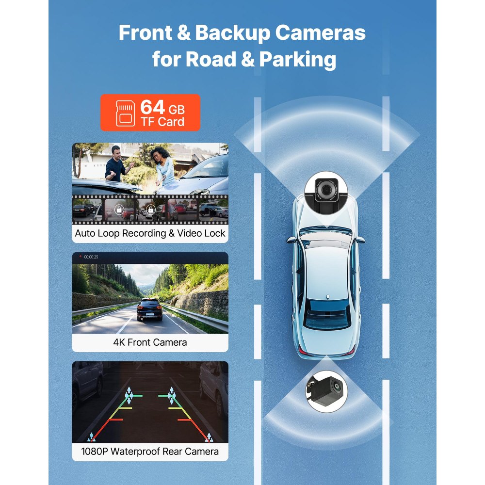 VEVOR Estéreo Inalámbrico a Coche, Radio Portátil HD con Pantalla Táctil, Apple CarPlay y Android Auto, Pantalla CarPlay con Cámaras Delantera y Trasera, Control Voz, Bluetooth y Navegación GPS