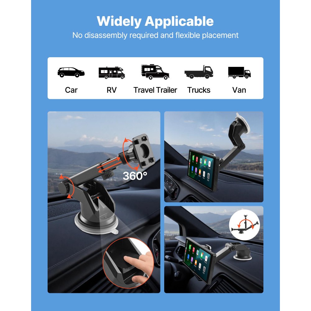 VEVOR Estéreo Inalámbrico a Coche, Radio Portátil HD con Pantalla Táctil, Apple CarPlay y Android Auto, Pantalla CarPlay con Cámaras Delantera y Trasera, Control Voz, Bluetooth y Navegación GPS
