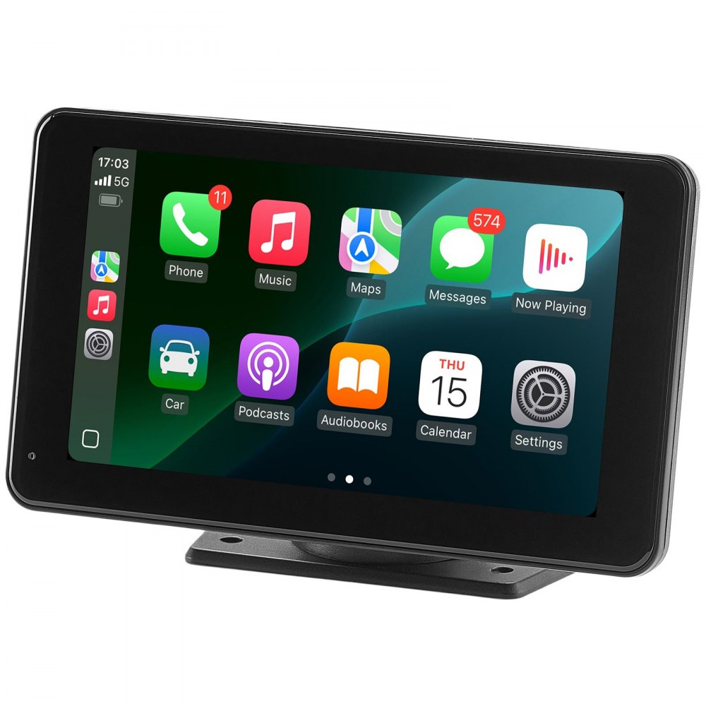VEVOR Estéreo Inalámbrico para Coche, Radio Portátil HD de 177,8 mm con Pantalla Táctil Compatible con Apple CarPlay y Android Auto, Cámara de Respaldo, Control de Voz, Bluetooth, Navegación GPS