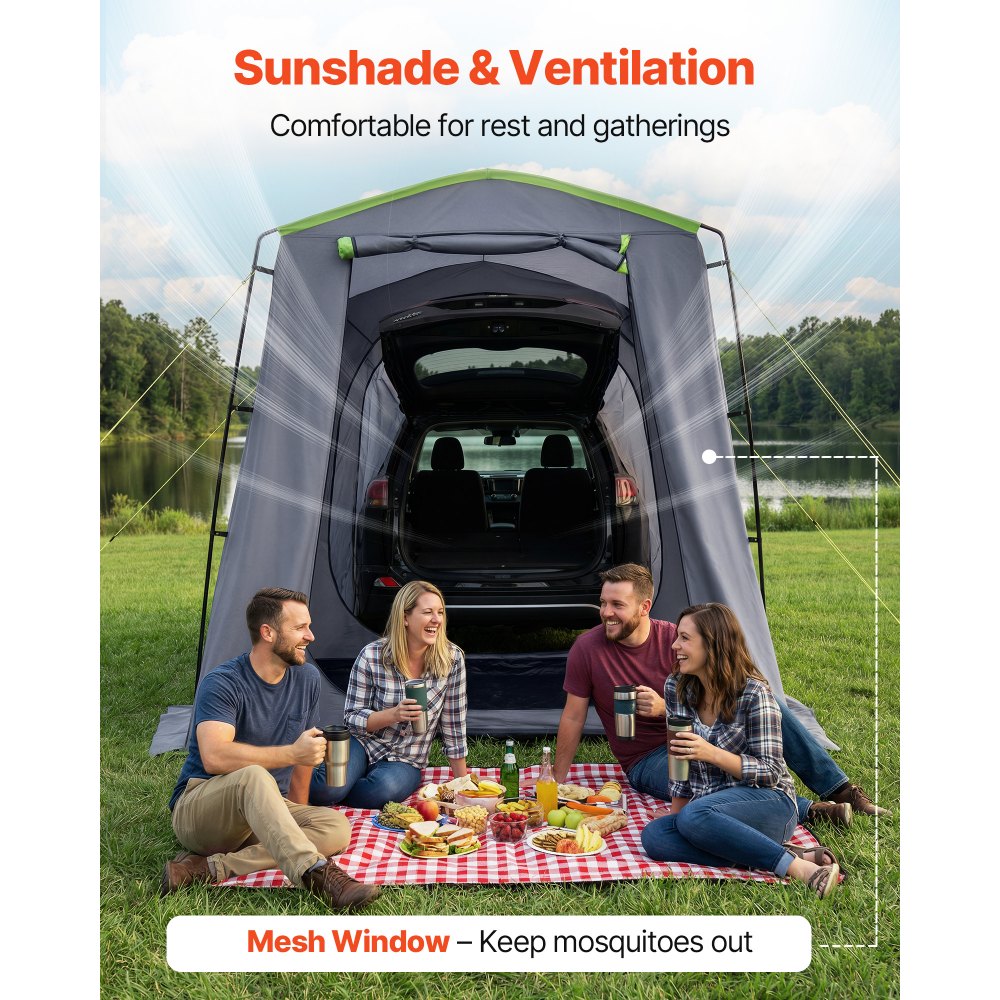 VEVOR Tienda de Campaña para Portón Trasero 323 x 244 x 220 cm para 5 a 9 Personas, Tienda de Campaña para Maletero de Coche con Puerta Ventilada y Ventanas de Malla para Acampar al Aire Libre