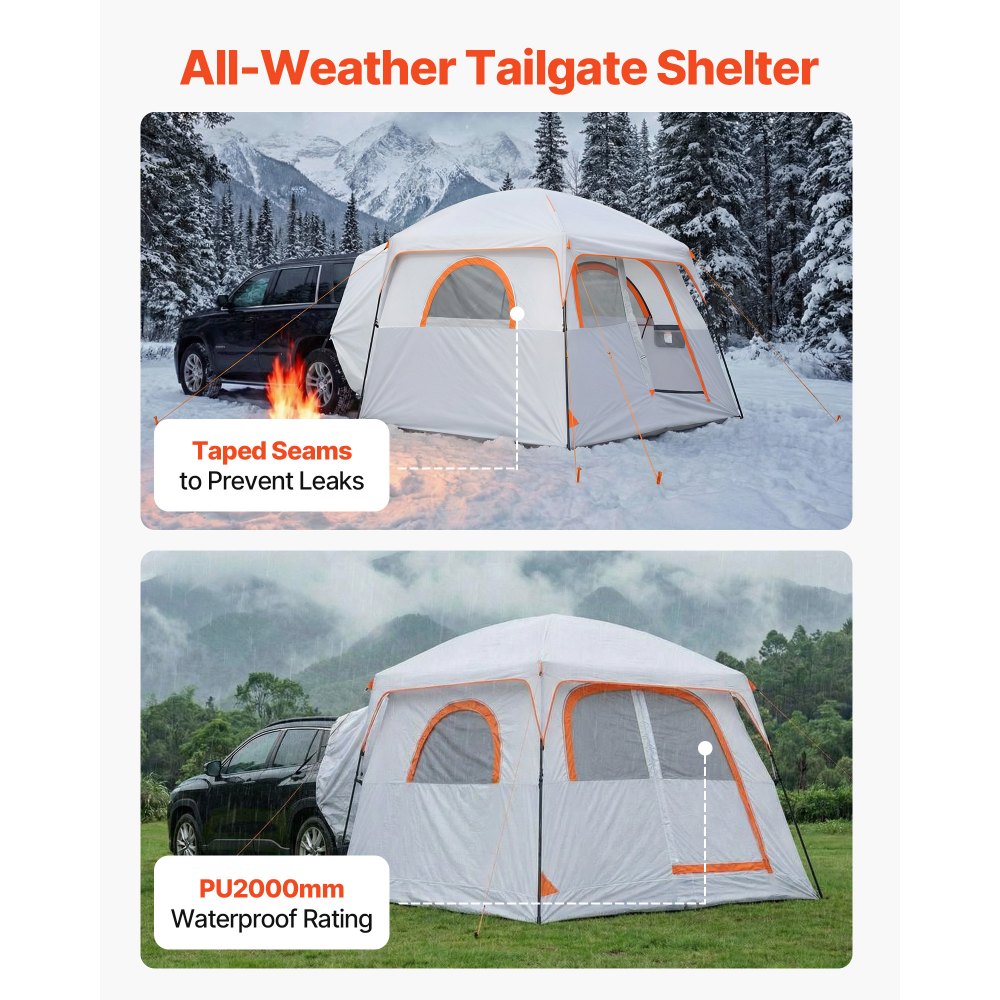VEVOR Tienda de Campaña para Portón Trasero 304,8 x 274,3 x 220 cm para 6 Personas, Tienda de Campaña para Maletero de Coche con Puertas Ventiladas y Ventanas de Malla para Acampar al Aire Libre
