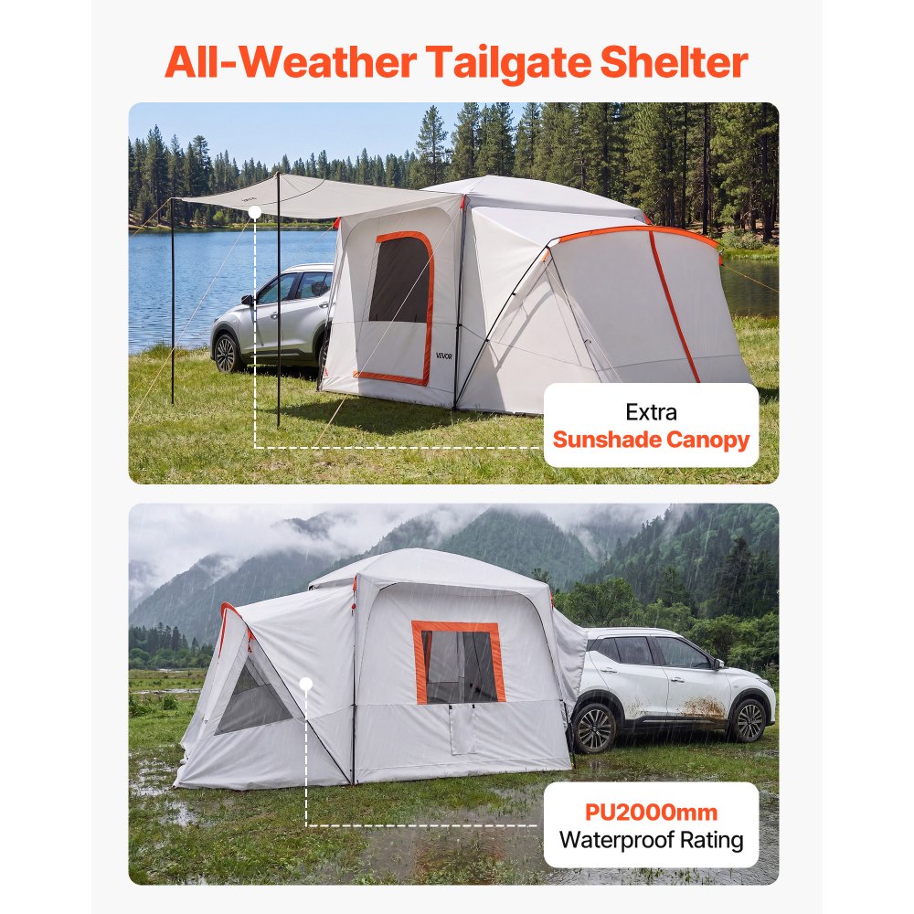 VEVOR Tienda de Campaña para Portón Trasero 396,4 x 305 x 233 cm para 5 a 9 Personas, Tienda de Campaña para Maletero de Coche con Puertas Ventiladas y Ventanas de Malla para Acampar al Aire Libre
