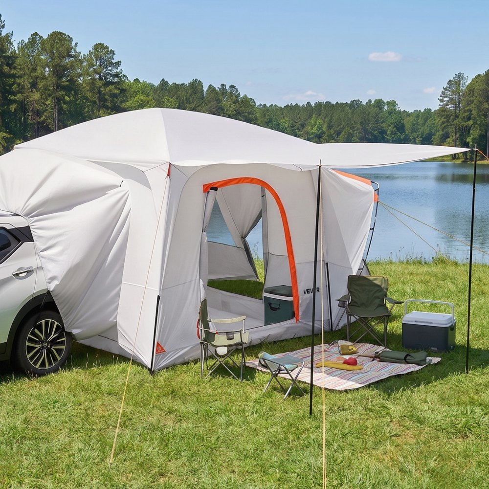 VEVOR Tienda de Campaña para Portón Trasero 396,4 x 305 x 233 cm para 5 a 9 Personas, Tienda de Campaña para Maletero de Coche con Puertas Ventiladas y Ventanas de Malla para Acampar al Aire Libre