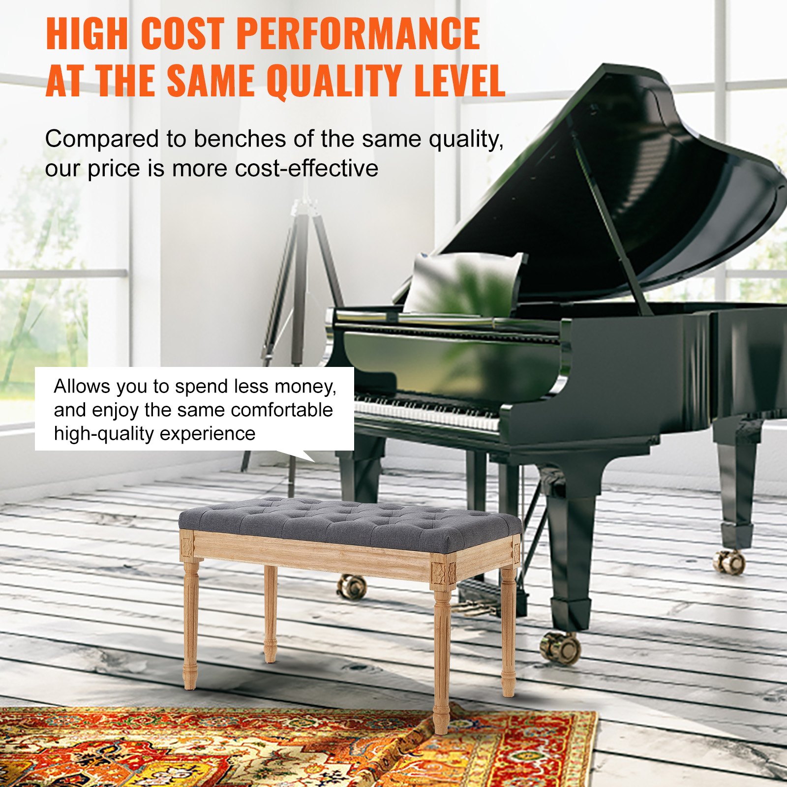 VEVOR Banco Tapizado 80x40x48 cm Banco de Entrada con Cojín Acolchado de Espuma y Patas de Madera de Goma, Reposapiés Acolchado Carga 100 kg, para Comedor, Salón, Dormitorio, Pasillo, Gris