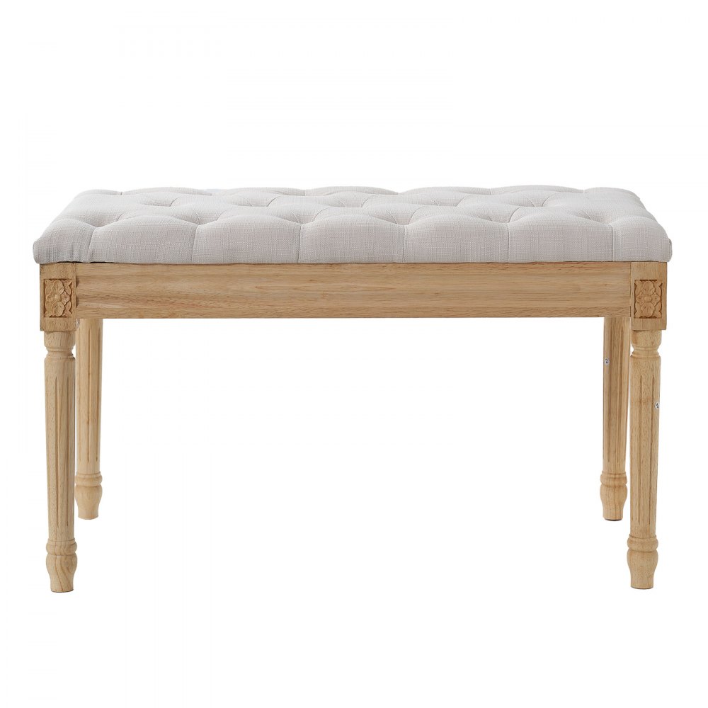 VEVOR Banco Tapizado 80x40x48 cm Banco de Entrada con Cojín Acolchado de Espuma y Patas de Madera de Goma, Reposapiés Acolchado Carga 100 kg, para Comedor, Salón, Dormitorio, Pasillo, Beige
