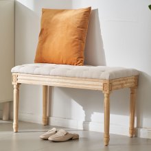 VEVOR Banco Tapizado 80x40x48 cm Banco de Entrada con Cojín Acolchado de Espuma y Patas de Madera de Goma, Reposapiés Acolchado Carga 100 kg, para Comedor, Salón, Dormitorio, Pasillo, Beige