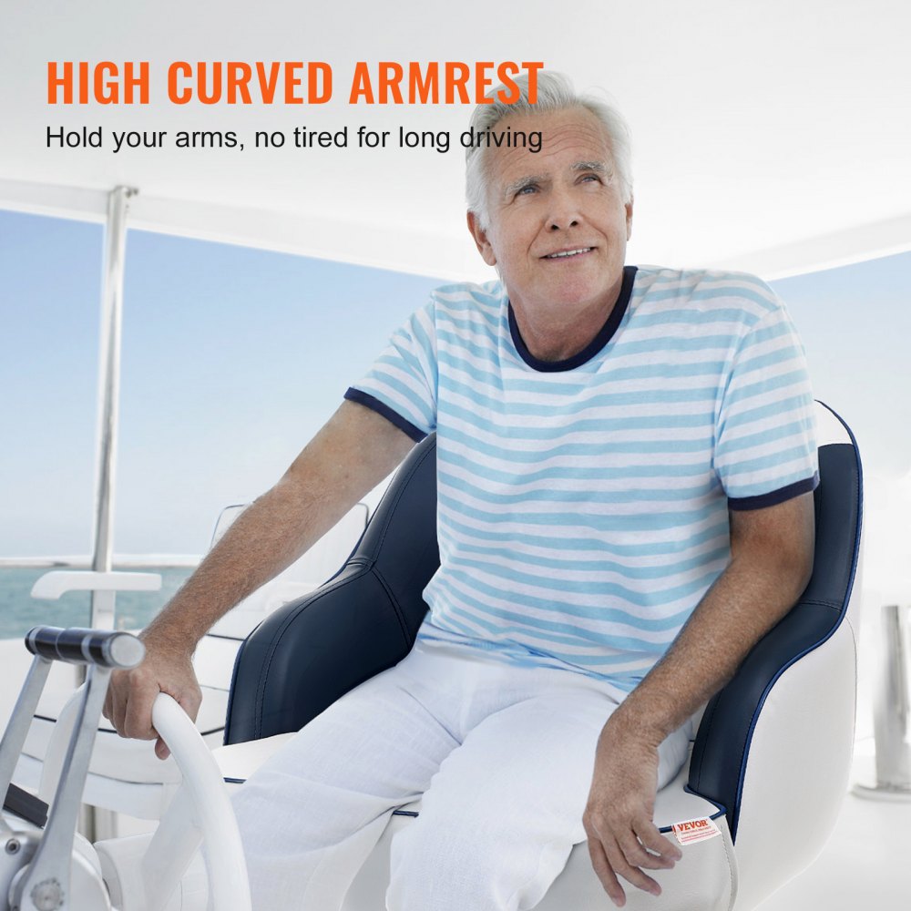 VEVOR Asiento para Barco Asiento de Capitán con Acolchado de Esponja Gruesa Asiento para Barco Impermeable Repuesto para Lancha Rápida, Crucero, Barco de Pesca, Canoa, 1 Pieza