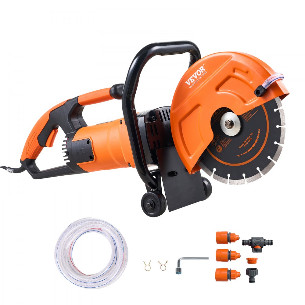 VEVOR Sierra Eléctrica para Hormigón 230mm 2000W Sierra Circular de Alta Potencia Profundidad de Corte de 89 mm Sierra de Disco Húmeda/Seca con Tubería de Agua Bomba de Agua Hoja para Piedra Ladrillo
