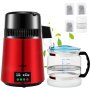 VEVOR Destilador de Agua 4 L Filtro de Destilación de Agua con Recipiente de Vidrio 750 W 1 L/H Ajuste de Velocidad, Destilación Filtro Purificador 3582 g de Acero Inoxidable con Pantalla Doble, Rojo