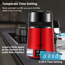 VEVOR Destilador de Agua 4 L Filtro de Destilación de Agua con Recipiente de Vidrio 750 W 1 L/H Ajuste de Velocidad, Destilación Filtro Purificador 7,9 lbs de Acero Inoxidable con Pantalla Doble, Rojo