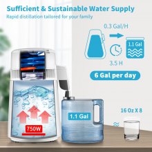 VEVOR Destilador de Agua 4L Filtro de Destilación 750W 1 L/H Ajuste de Velocidad, Destilación Filtro Purificador 7,9 lbs de Acero Inoxidable con Pantalla Doble, Blanco