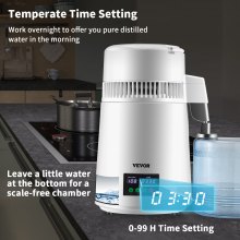 VEVOR Destilador de Agua 4L Filtro de Destilación 750W 1 L/H Ajuste de Velocidad, Destilación Filtro Purificador 7,9 lbs de Acero Inoxidable con Pantalla Doble, Blanco