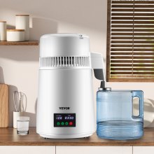 VEVOR Destilador de Agua 4L Filtro de Destilación 750W 1 L/H Ajuste de Velocidad, Destilación Filtro Purificador 7,9 lbs de Acero Inoxidable con Pantalla Doble, Blanco