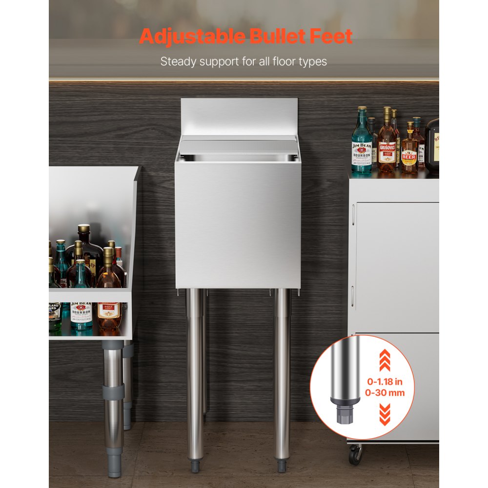 VEVOR Contenedor de Hielo de 28 L para Debajo del Mostrador de 305 x 483 x 937 mm, de Acero Inoxidable con Tapa Deslizante y Patas de Bola Ajustables, Carrito Refrigerado para Bar, Restaurante