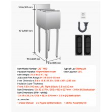 VEVOR Contenedor de Hielo de 28 L para Debajo del Mostrador de 305 x 483 x 937 mm, de Acero Inoxidable con Tapa Deslizante y Patas de Bola Ajustables, Carrito Refrigerado para Bar, Restaurante