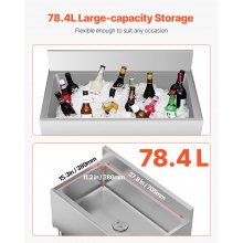 VEVOR Contenedor de Hielo 78,4 L para Debajo del Mostrador(761 x 483 x 937 mm), de Acero Inoxidable con Tapa Deslizante y Patas de Bola Ajustables, para Bar, Restaurante, Cocina, Color Plateado