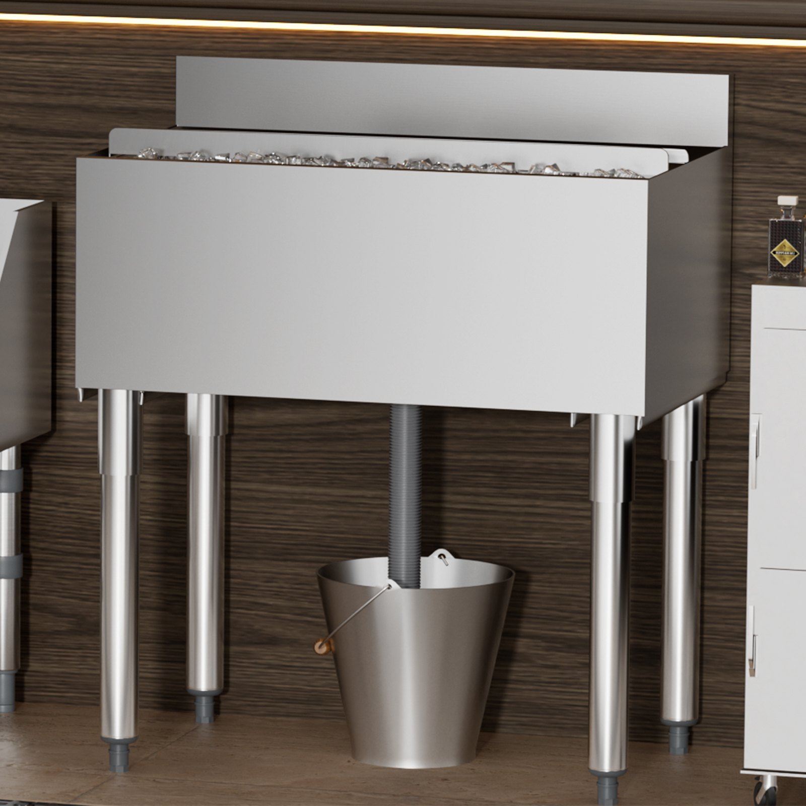 VEVOR Contenedor de Hielo 78,4 L para Debajo del Mostrador(761 x 483 x 937 mm), de Acero Inoxidable con Tapa Deslizante y Patas de Bola Ajustables, para Bar, Restaurante, Cocina, Color Plateado