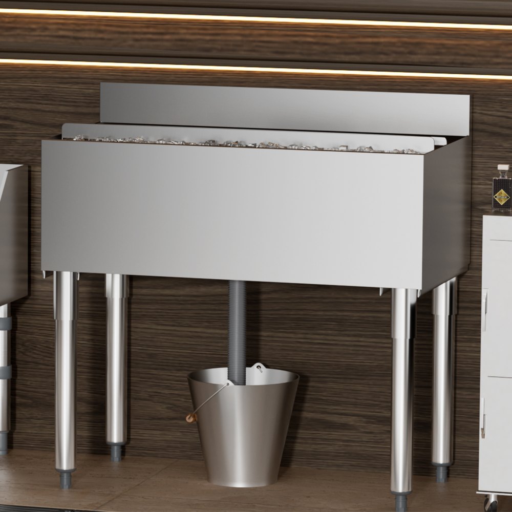 VEVOR Contenedor de Hielo Comercial 95,3 L para Debajo del Mostrador(913 x 483 x 937 mm), de Acero Inoxidable con Tapa Deslizante y Patas de bola Ajustables, para Bar, Restaurante, Cocina, Plata