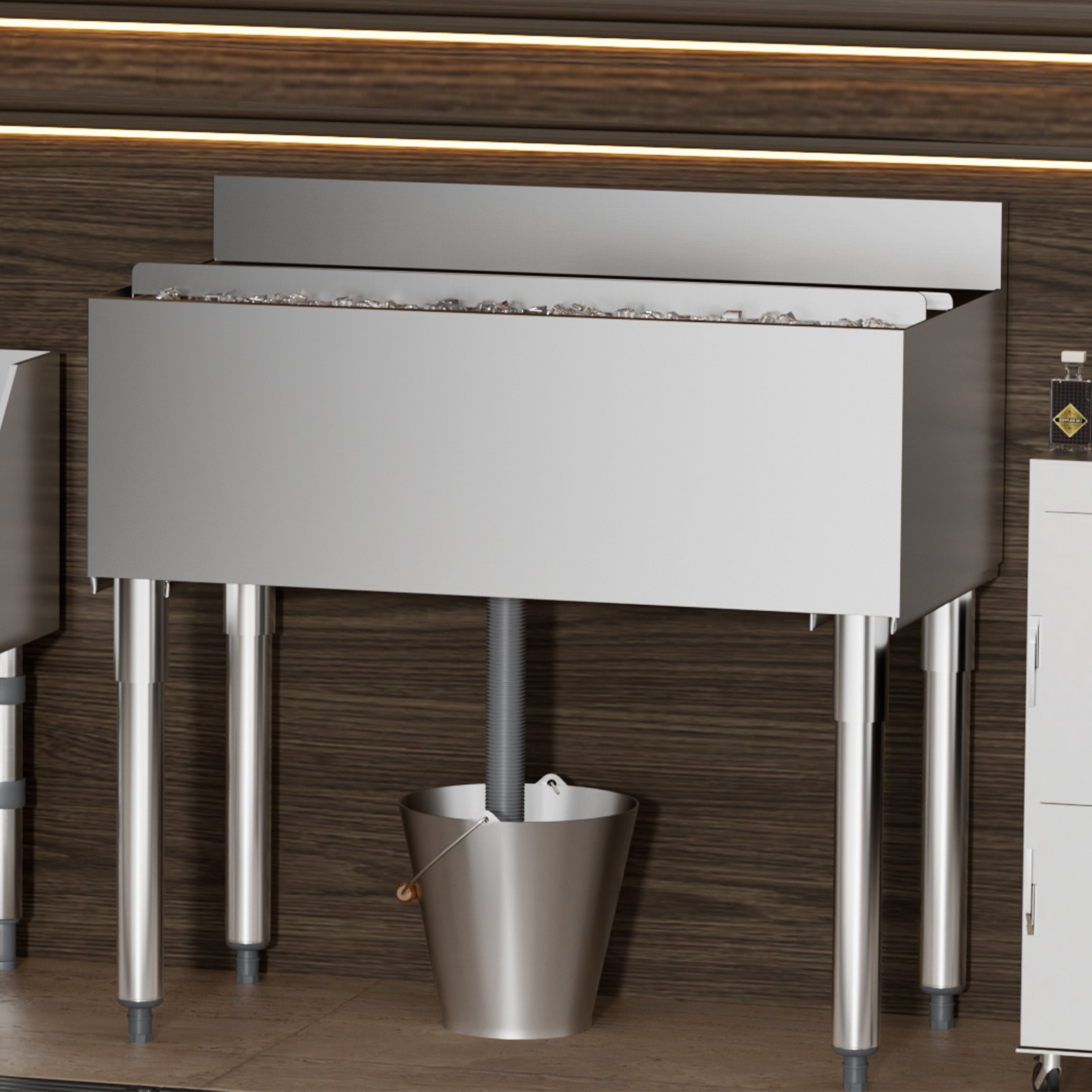 VEVOR Contenedor de Hielo Comercial 95,3 L para Debajo del Mostrador(913 x 483 x 937 mm), de Acero Inoxidable con Tapa Deslizante y Patas de bola Ajustables, para Bar, Restaurante, Cocina, Plata