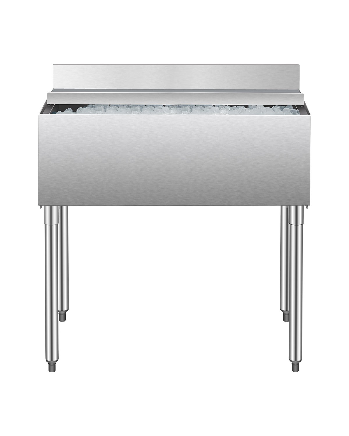 VEVOR Contenedor de Hielo Comercial 95,3 L para Debajo del Mostrador(913 x 483 x 937 mm), de Acero Inoxidable con Tapa Deslizante y Patas de bola Ajustables, para Bar, Restaurante, Cocina, Plata