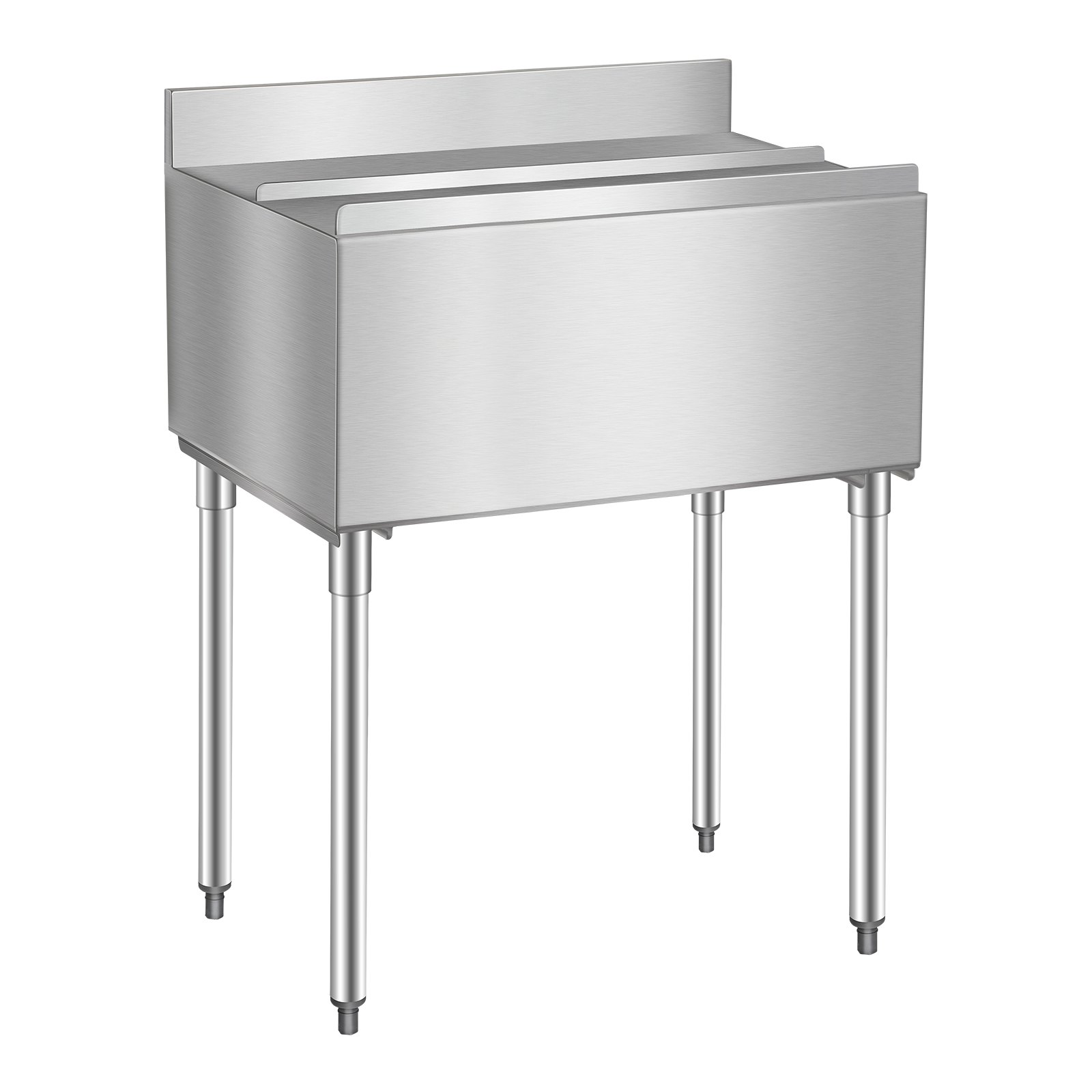 VEVOR Contenedor de Hielo Comercial 95,3 L para Debajo del Mostrador(913 x 483 x 937 mm), de Acero Inoxidable con Tapa Deslizante y Patas de bola Ajustables, para Bar, Restaurante, Cocina, Plata