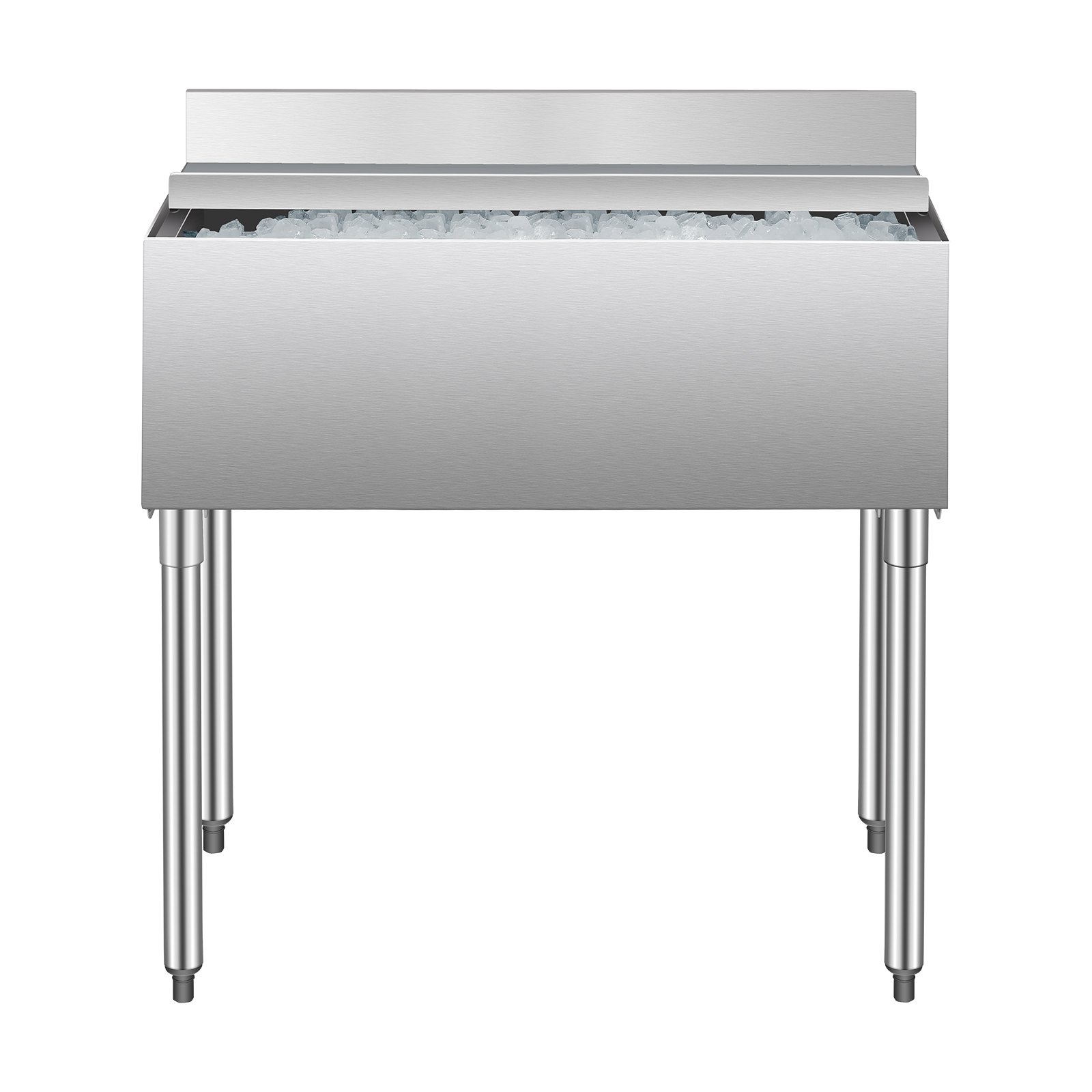 VEVOR Contenedor de Hielo Comercial 95,3 L para Debajo del Mostrador(913 x 483 x 937 mm), de Acero Inoxidable con Tapa Deslizante y Patas de bola Ajustables, para Bar, Restaurante, Cocina, Plata