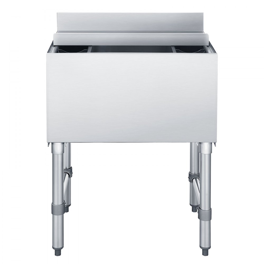 VEVOR Contenedor de Hielo Comercial Capacidad Máxima de 61,6 L, Depósito de Hielo de Acero Inoxidable 61x48,2x85 cm para Debajo de Barra con Tapa Deslizante y Portabotellas para Bar, Restaurante