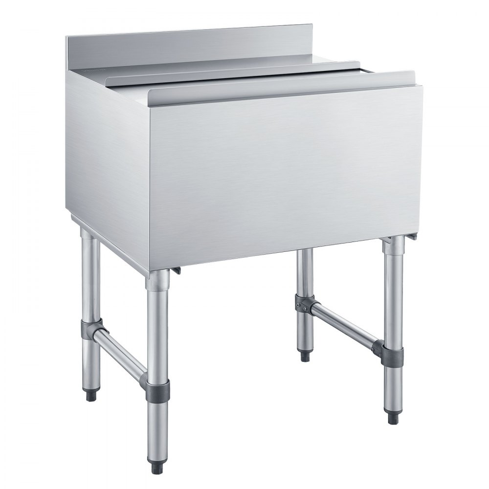 VEVOR Contenedor de Hielo Comercial Capacidad Máxima de 61,6 L, Depósito de Hielo de Acero Inoxidable 61x48,2x85 cm para Debajo de Barra con Tapa Deslizante y Portabotellas para Bar, Restaurante