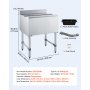 VEVOR Contenedor de Hielo Comercial Capacidad Máxima de 61,6 L, Depósito de Hielo de Acero Inoxidable 61x48,2x85 cm para Debajo de Barra con Tapa Deslizante y Portabotellas para Bar, Restaurante