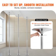 VEVOR Barra de Baile Profesional 2750x390 mm Barra de Baile Estática y Giratoria Kit de Danza en Barra Vertical Extraíble y Portátil Barra de Acero Inoxidable Resistente Altura Ajustable para Bar Club