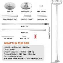 VEVOR Barra de Baile Profesional 2750x390 mm Barra de Baile Estática y Giratoria Kit de Danza en Barra Vertical Extraíble y Portátil Barra de Acero Inoxidable Resistente Altura Ajustable para Bar Club